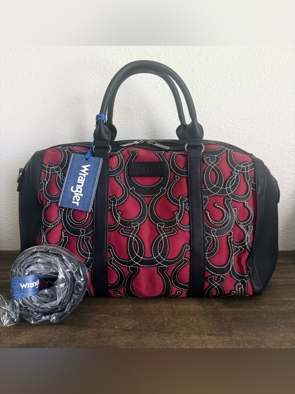 Wrangler Horseshoe Cutout Red Travel Weekender Duffle  Bag